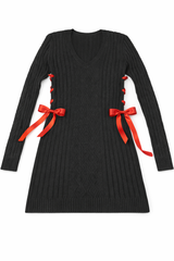Cable Knit Lace-Up Ribbon Mini Dress | Forever 21 Women