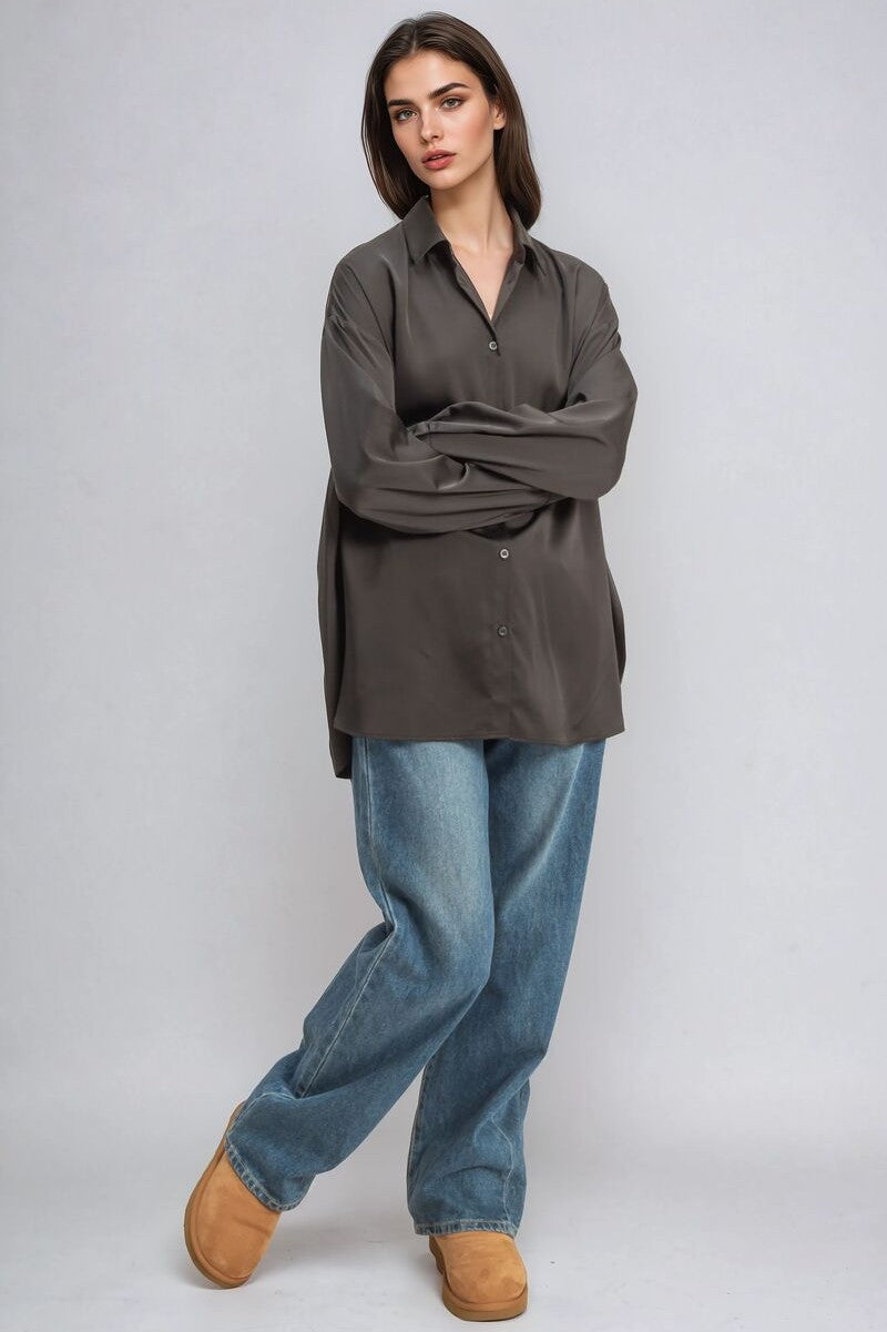 Oversized Satin Button-Up Shirt | Forever 21 Women