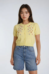 Floral Embroidered Puff-Sleeve Cardigan | Forever 21 Women