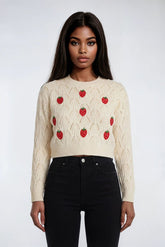 Embroidered Strawberry Cropped Pointelle Sweater | Forever 21 Women
