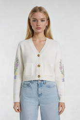 Floral Embroidered-Sleeve Cropped Cardigan | Forever 21 Women