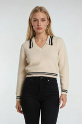 Contrast-Trim Collared Knit Sweater | Forever 21 Women