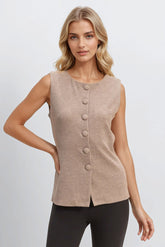Rib-Knit Button-Front Sleeveless Top | Forever 21 Women