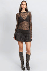 Studded Sheer Lace Long-Sleeve Top | Forever 21 Women