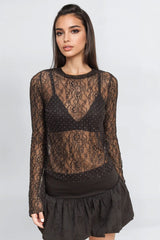 Studded Sheer Lace Long-Sleeve Top | Forever 21 Women