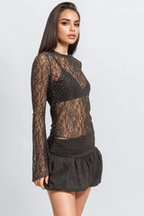 Studded Sheer Lace Long-Sleeve Top | Forever 21 Women