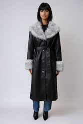 Faux Leather & Faux Fur-Trim Trench Coat | Forever 21 Women