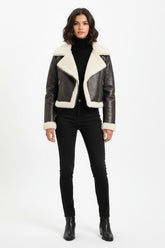 Cropped Faux Leather & Shearling Moto Jacket | Forever 21 Women
