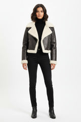 Cropped Faux Leather & Shearling Moto Jacket | Forever 21 Women