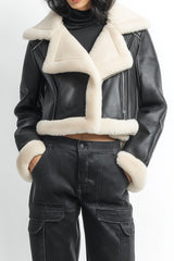 Cropped Faux Leather & Shearling Moto Jacket | Forever 21 Women