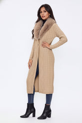 Faux Fur-Collar Cable Knit Longline Cardigan | Forever 21 Women