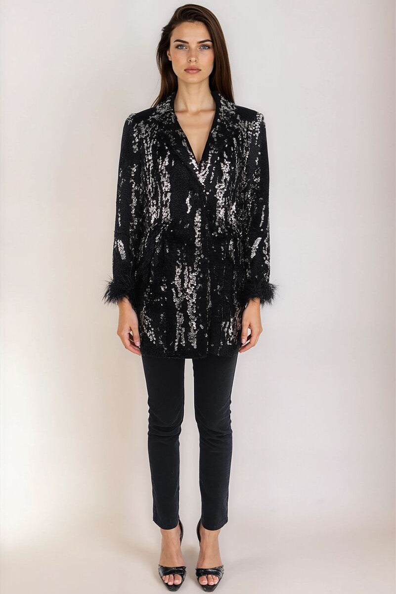 Sequin Feather-Trim Blazer | Forever 21 Women