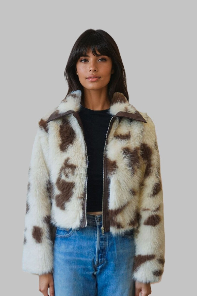 Faux Fur Cow Print Jacket | Forever 21 Women