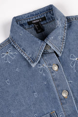 Embroidered Bow Print Oversized Denim Shirt | Forever 21 Women