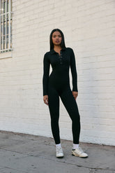Long-Sleeve Henley Seamless Ribbed Jumpsuit | Forever 21 Women