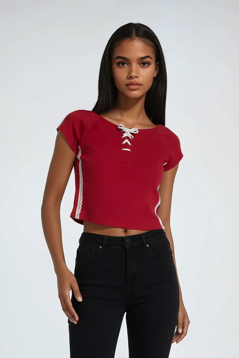 Lace-Up Raglan Cropped Tee | Forever 21 Women