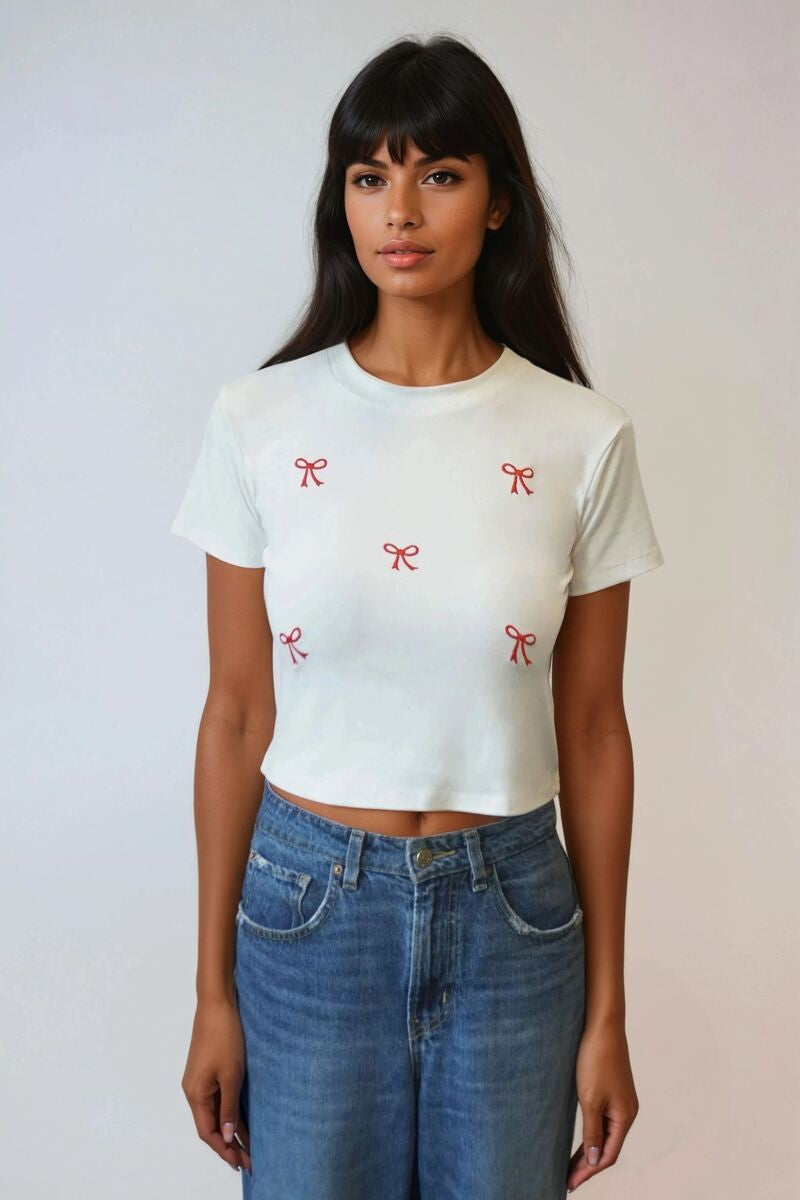 Embroidered Bow Cropped Tee | Forever 21 Women