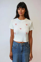 Embroidered Bow Cropped Tee | Forever 21 Women