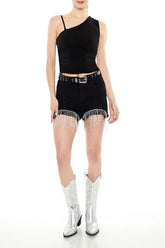 Rhinestone Fringe Denim Shorts | Forever 21 Women