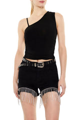 Rhinestone Fringe Denim Shorts | Forever 21 Women
