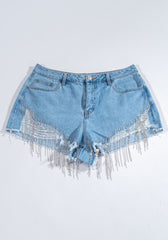 Plus Size Distressed Rhinestone-Fringe Denim Shorts | Forever 21 Women