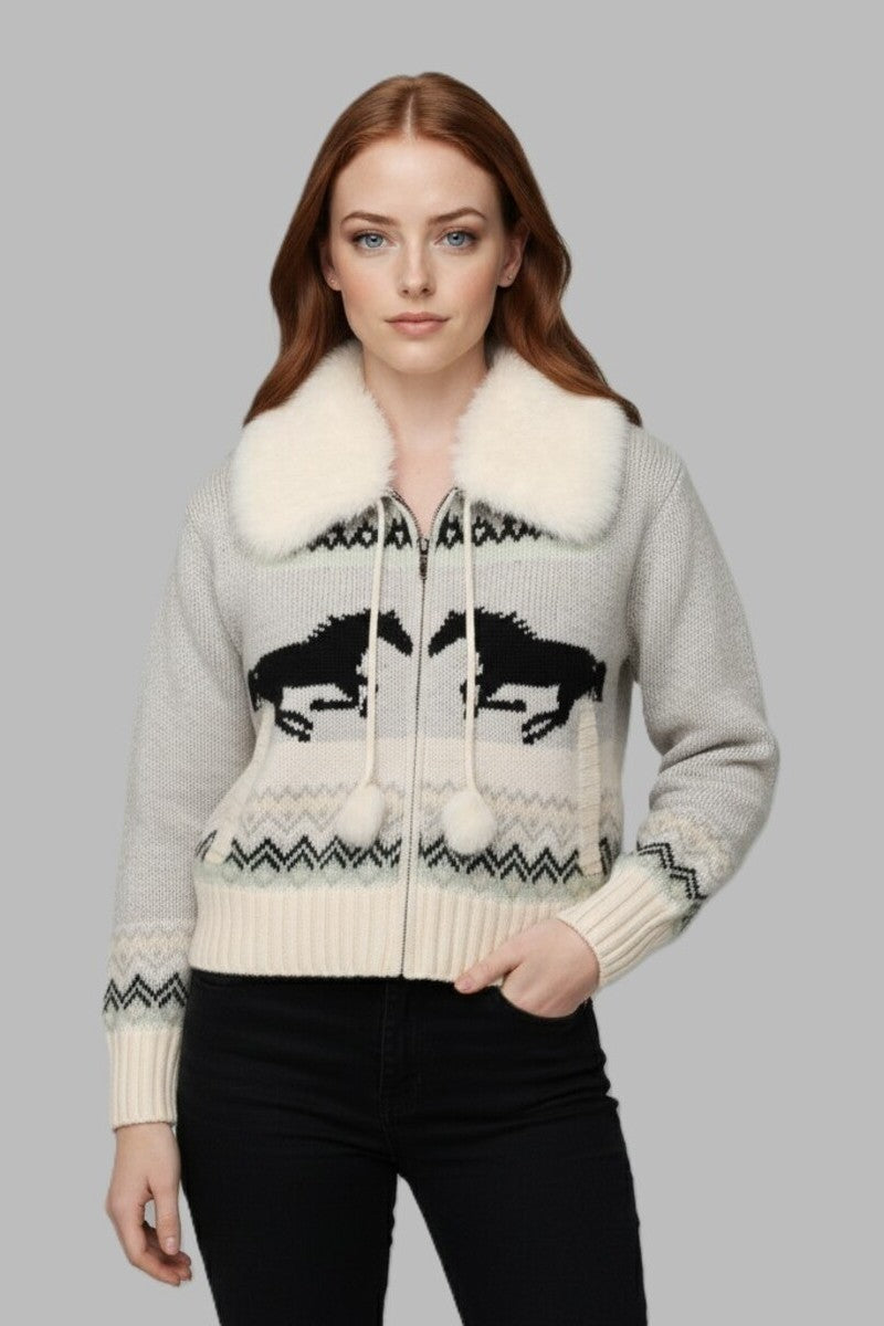 Horse Print Pom-Pom Zip-Up Sweater | Forever 21 Women