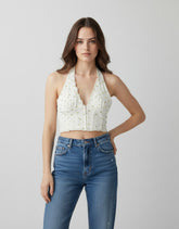 Floral Lace-Trim Halter Crop Top | Forever 21 Women