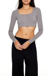 Square-Neck Cropped Henley Tee | Forever 21 Women