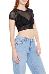Cropped Mesh Rhinestone Tee | Forever 21 Women