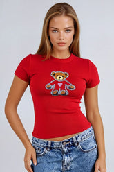 Sequin Teddy Bear Graphic Baby Tee | Forever 21 Women