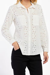 Anise Long Sleeve Eyelet Button Down Shirt | Forever 21 Women