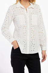 Anise Long Sleeve Eyelet Button Down Shirt | Forever 21 Women