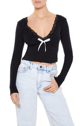 Lace-Trim Plunging Bow Crop Top | Forever 21 Women