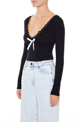 Lace-Trim Plunging Bow Crop Top | Forever 21 Women