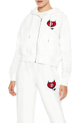 Embroidered Devil Heart Zip-Up Hoodie | Forever 21 Women