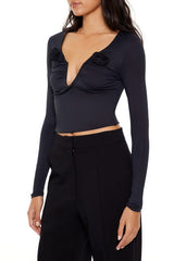 Rosette Long-Sleeve Crop Top | Forever 21 Women