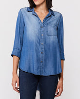 3/4 Cuffed Sleeve Button Down Shirt Single Chest Pocket Hi Low Hem | Forever 21 Women