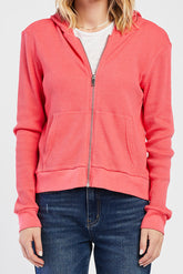 Hot Pink Zizi Long Sleeve Thermal Knit Hoodie | Forever 21 Women