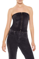 Denim Zip-Front Cropped Tube Top | Forever 21 Women