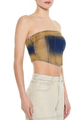 Sandblasted Denim Tube Crop Top | Forever 21 Women