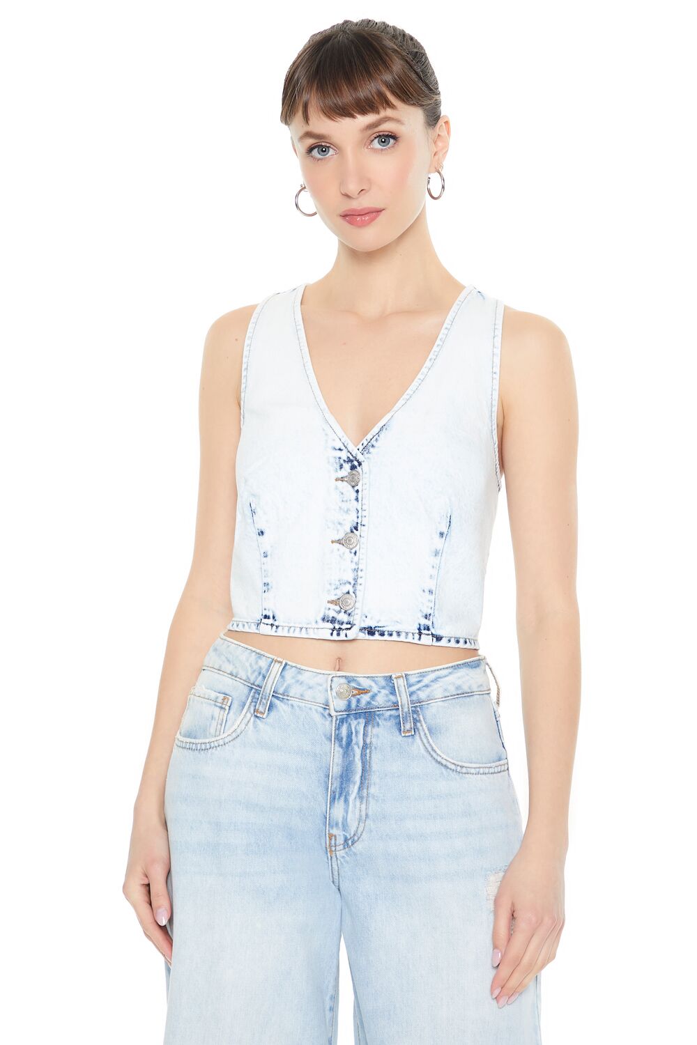 Cropped Bleach Wash Vest | Forever 21 Women