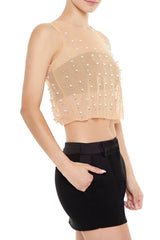 Mesh Faux Pearl Crop Top | Forever 21 Women