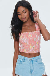 Tropical Leaf Smocked Crop Top | Forever 21 Women