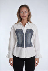 Poplin Faux Denim Corset Shirt | Forever 21 Women