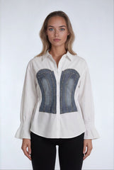 Poplin Faux Denim Corset Shirt | Forever 21 Women