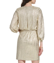 Longsleeve Pleated Neck Blouson Dress Champagne | Forever 21 Women