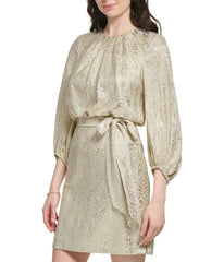 Longsleeve Pleated Neck Blouson Dress Champagne | Forever 21 Women