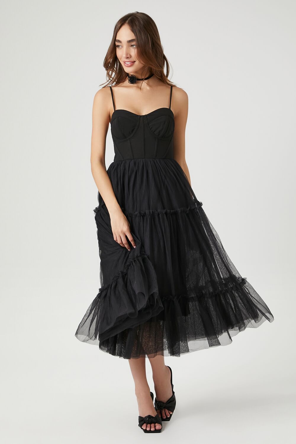 Tulle Ruffled Bustier Midi Dress | Forever 21 Women