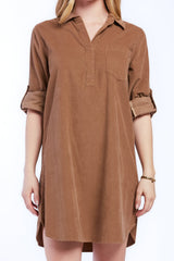 Lizbeth Rolled Tab Sleeve Pop Over Shift Dress Split Neck With 2 Butto | Forever 21 Women