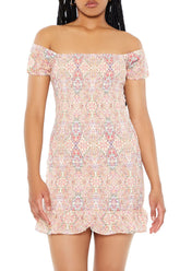 Smocked Ornate Print Mini Dress | Forever 21 Women